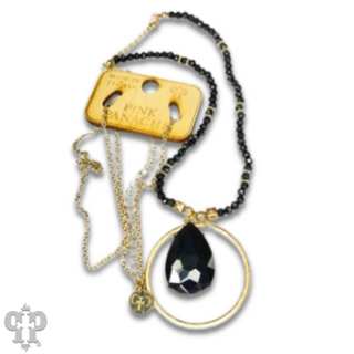 Bead and chain necklace with large rhinestone charm, last call