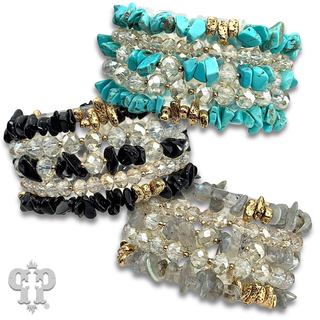 Stone chip bead bracelet set