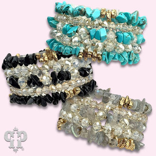 Stone chip bead bracelet set