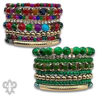 Rhinestone and beaded stands stretch bracelet