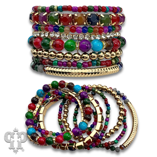 Rhinestone and beaded stands stretch bracelet