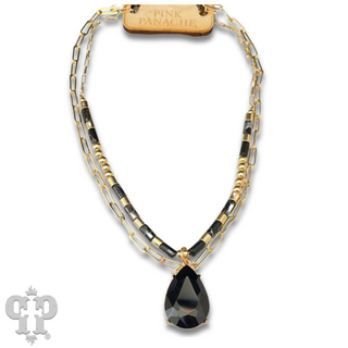 Large rhinestone teardrop and natural stone necklace