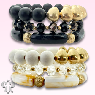 Chunky bead and gold mix bracelet set