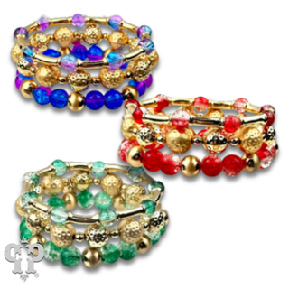 Ombre crackle and gold hammered bead stack bracelet