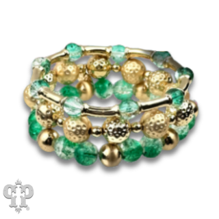 Ombre crackle and gold hammered bead stack bracelet