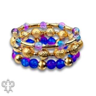 Ombre crackle and gold hammered bead stack bracelet