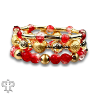 Ombre crackle and gold hammered bead stack bracelet