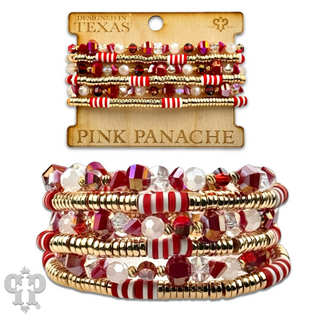 Red faceted and gold disc bead stacked bracelet set