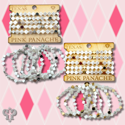 Iridescent pearl clover shape bracelet stack