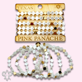 Iridescent pearl clover shape bracelet stack