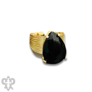 Faceted teardrop rhinestone adjustable ring