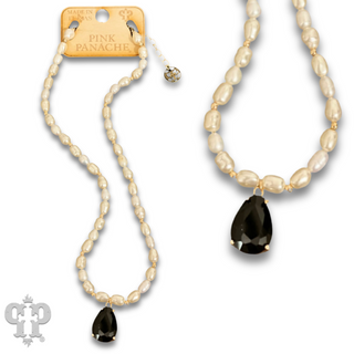 Freshwater pearl and teardrop pendant necklace