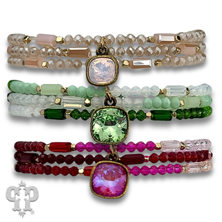 Mixed bead three strand bracelet with Austrian crystal