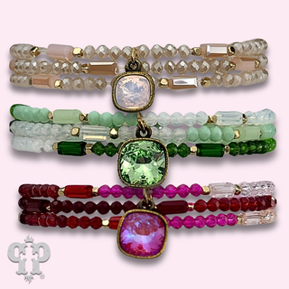 Mixed bead three strand bracelet with Austrian crystal