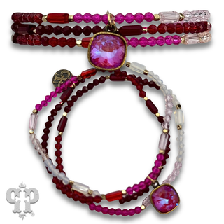 Mixed bead three strand bracelet with Austrian crystal