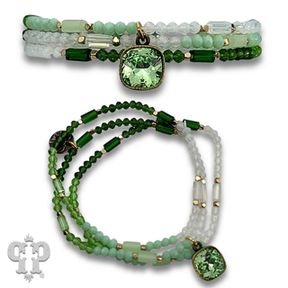 Mixed bead three strand bracelet with Austrian crystal