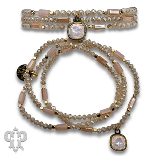 Mixed bead three strand bracelet with Austrian crystal