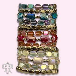 Color mix and gold bead bracelet stack - LC