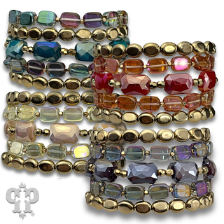 Color mix and gold bead bracelet stack - LC