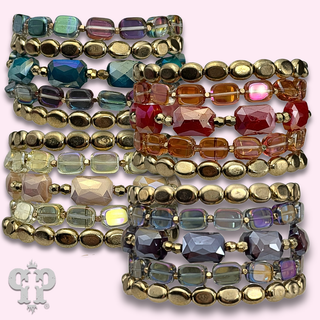 Color mix and gold bead bracelet stack - LC