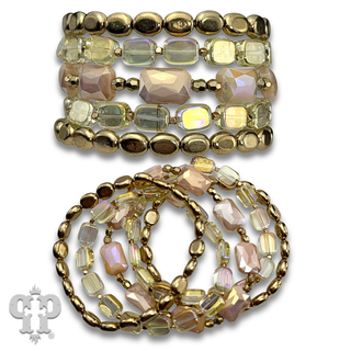 Color mix and gold bead bracelet stack - LC