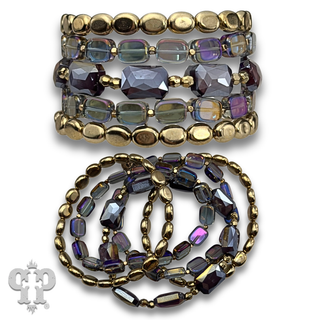 Color mix and gold bead bracelet stack - LC