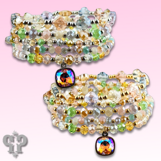 Spring multi-color bead bracelet with Austrian crystal charm