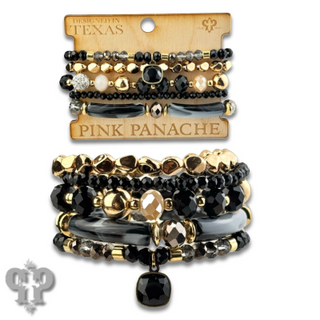 Chunky variety bead bracelet set with Austrian crystal charm
