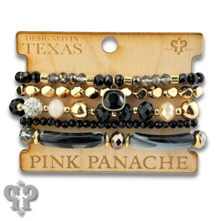 Chunky variety bead bracelet set with Austrian crystal charm