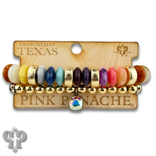 Saucer and round bead bracelet set with Austrian crystal charm