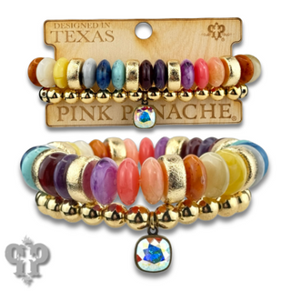 Saucer and round bead bracelet set with Austrian crystal charm