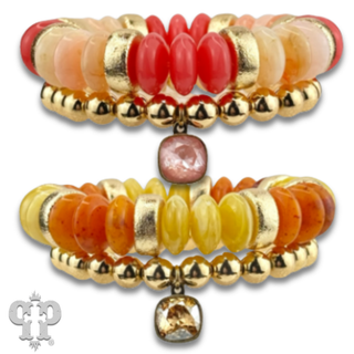 Saucer and round bead bracelet set with Austrian crystal charm