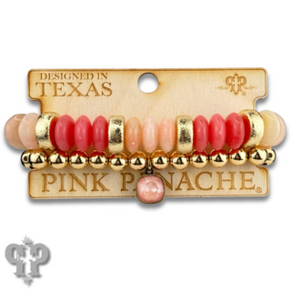 Saucer and round bead bracelet set with Austrian crystal charm
