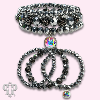 Pave ball and glossy glass bead bracelet with a crystal from Swarovski®