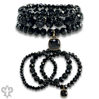 Pave ball and glossy glass bead bracelet with Austrian crystal