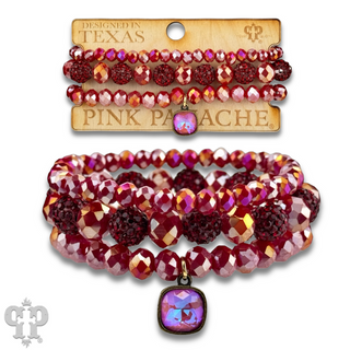 Pave ball and glossy glass bead bracelet with Austrian crystal