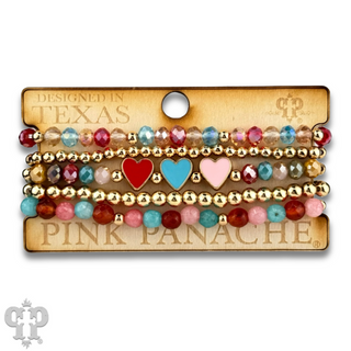 Enamel hearts and faceted bead bracelet