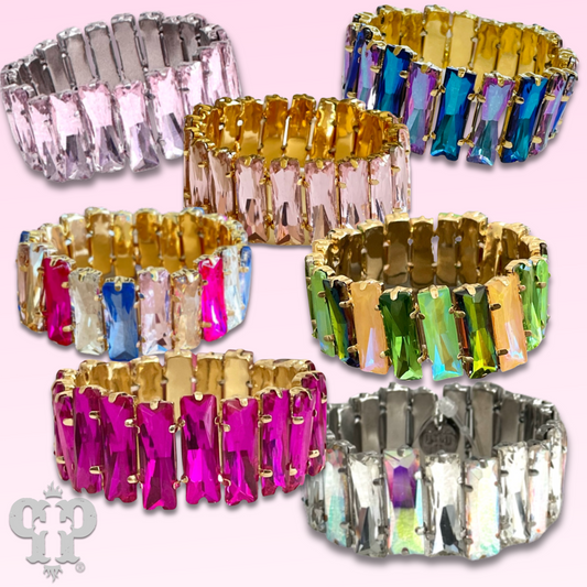 Faceted rectangle rhinestone stretch bracelet