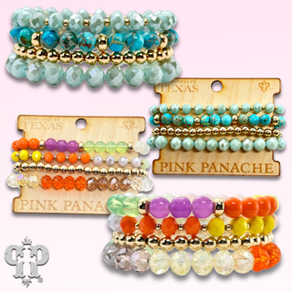 Faceted and smooth round bead bracelet set