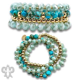 Faceted and smooth round bead bracelet set