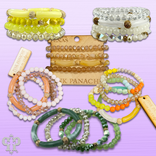 Faceted and bamboo mixed bead bracelet stack, last call