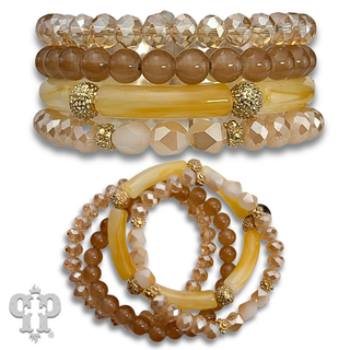 Faceted and bamboo mixed bead bracelet stack - LC
