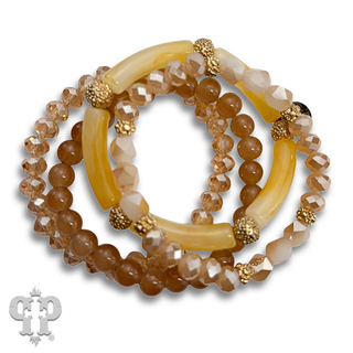 Faceted and bamboo mixed bead bracelet stack - LC