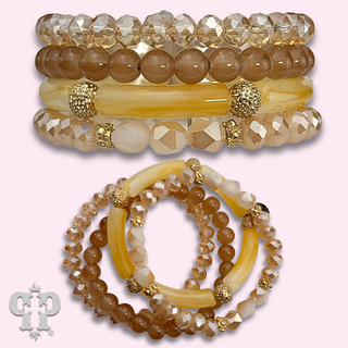 Faceted and bamboo mixed bead bracelet stack - LC
