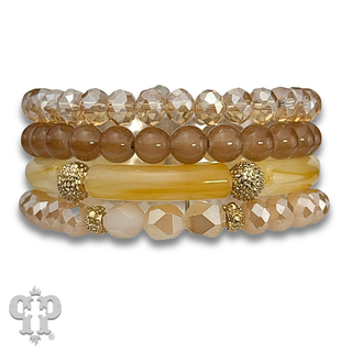 Faceted and bamboo mixed bead bracelet stack - LC