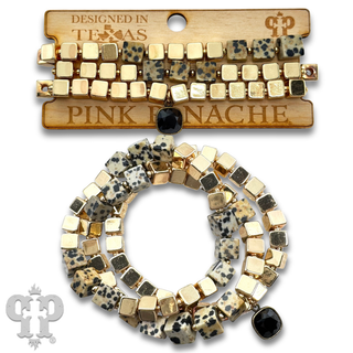 Square stone and gold bead bracelet set with Austrian crystal - LC