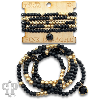 Round wood bead bracelet set, Austrian crystal