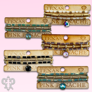 Three strand tube and rhinestone bead bracelet with Austrian crystal