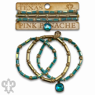 Three strand tube and rhinestone bead bracelet with Austrian crystal