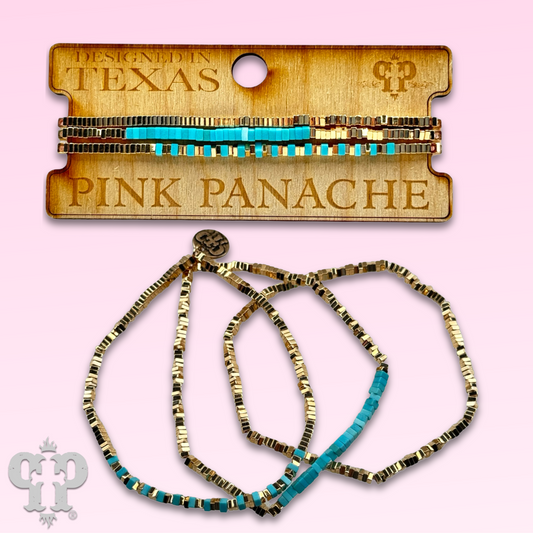 Gold and turquoise square bead bracelet